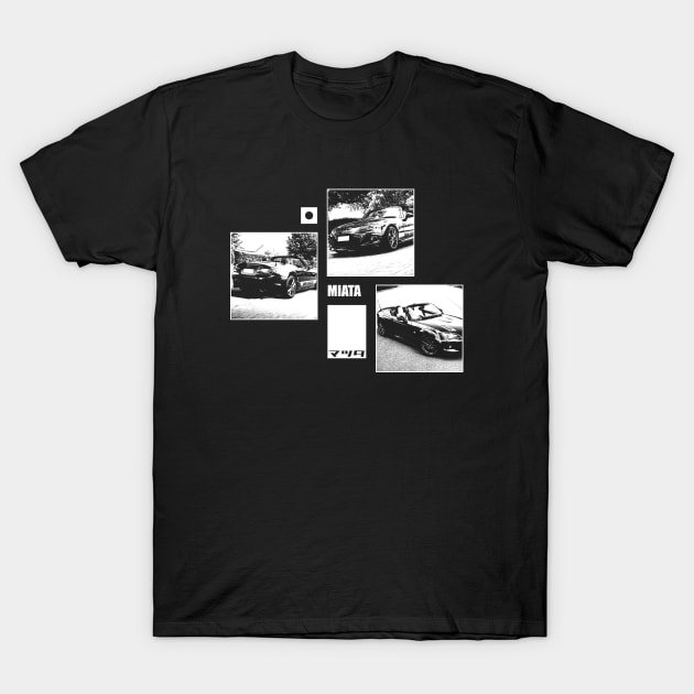 Mazda Miata MX-5 NC Black 'N White Archive (Black Version) T-Shirt by Cero